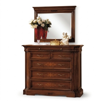 Massivholz Kommode mit Spiegel Sideboard Kommoden Set Italienische Möbel 2tlg.