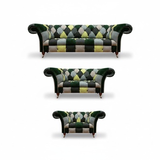 Chesterfield-Sofagarnitur 3-Sitzer-Sofa, 2-Sitzer-Sofa und Sessel Textil
