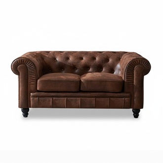 Mens Club Chesterfield Sofa Couch Leder Polster 2 Sitzer Braun