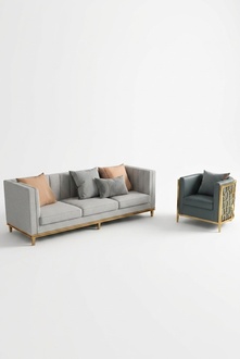 Metall Elemente Leder Textil Couch Sofa Polster Sitz Garnitur Leder 3+1 Sitzer