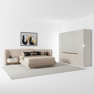 Modern Beigefarbene Holz-Möbelset für Schlafzimmer mit Bett