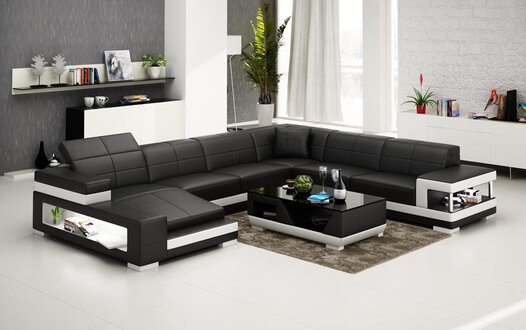 Wohnlandschaft Moderne Sitz Polster Wohnzimmer Polster Ecke Couch USB + Licht