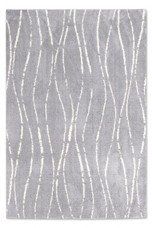 Modern Designer Grau Teppich Kurzflor Weiß Linien Muster Wohnzimmer