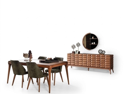 Modern Esszimmer Set Esstisch 4x Stühle Sideboard Spiegel Hochglanz Grün