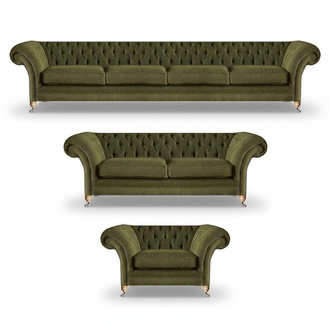 Modern Grün Komplett Polstermöbel Set 3tlg Sofagarnitur Design Chesterfield