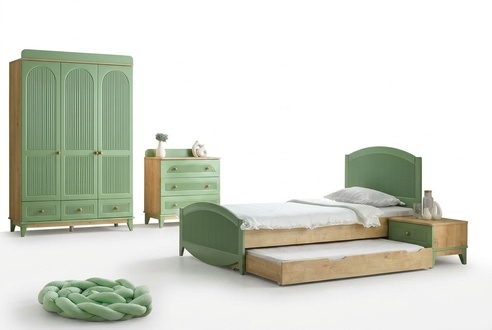 Modern Jugendzimmer Set Bett Kleiderschrank Nachttisch Kommode Möbel 4tlg