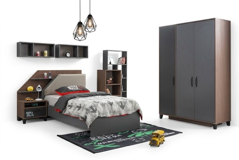 Modern Kinderzimmer Set Kinderbett Nachttisch Kleiderschrank Top-Qualität Grau