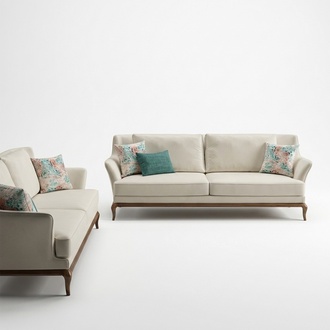 Modern Komplett 2x Dreisitzer Sofa Weiß Textil Wohnzimmer Design Sofas Couch