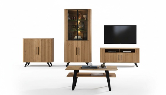 Modern Luxuriöses Set TV Lowboard Sideboard Komplett Holzmöbel Wohnwand