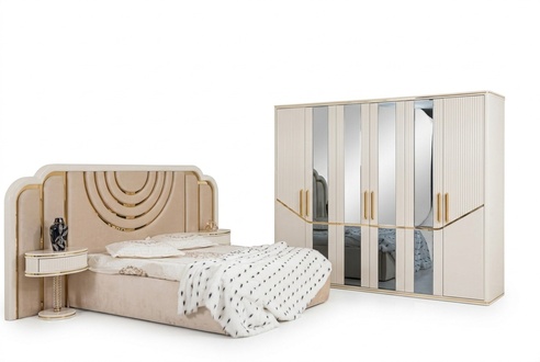 Modern Schlafzimmer Set Bett 2x Nachttische Kleiderschrank Design Möbel 4 tlg.