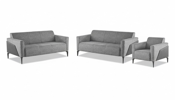 Modern Sofas Sofa-Set 3tlg 2x 3-Sitzer Sessel Grau Sofagarnitur Sitzmöbel