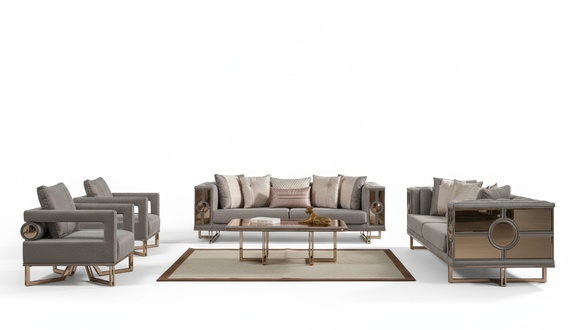 Moderne Couchgarnitur Garnitur Dreisitzer Sessel Sofa Grau Stoff 4tlg