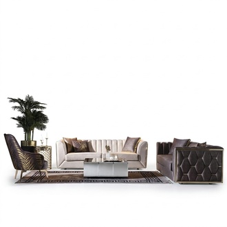 Moderne Edelstahlsofas Couchtisch Dreisitzer Sessel Wohnzimmermöbel