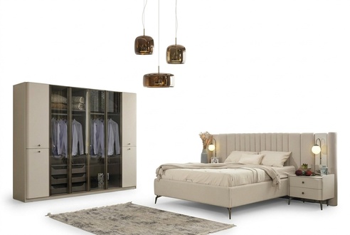 Moderne Schlafzimmer Möbel Designer Schlafbett Holz 2x Nachttische 4tlg