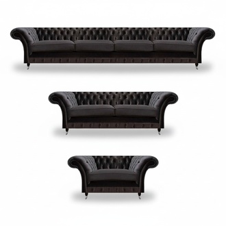 Moderne Schwarze Chesterfield Sofas Designer Wohnzimmer Couchen 3tlg Set