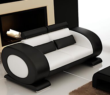 2-Sitzer Ledersofa mit Hocker – Modernes Design Sofa Set R7004D Sofort