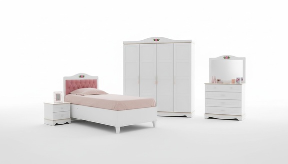 Moderne Weiße Kinderzimmer Möbel Luxus Garnitur Kinderbett Kommode 5tlg