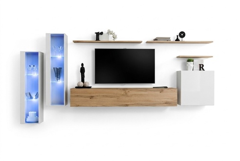 Moderne Wohnwand Luxus Holz Wand Regale Wohnzimmer Möbel Designer Einrichtung