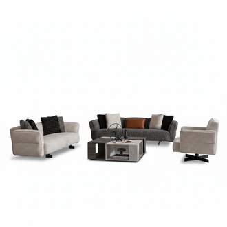 Moderner 3-teiliger Wohnzimmer Set aus Textil in Beige und Grau
