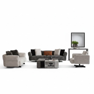 Moderner beige-grauer Wohnzimmer Set aus Textil und Holz