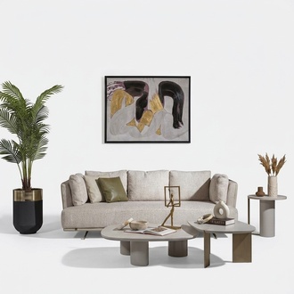 Moderner Beigefarbener 4-Sitzer Stoffsofa mit Holzrahmen