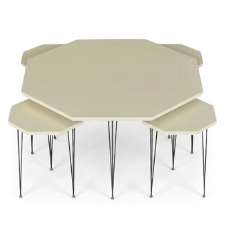 Design Satztisch Set 5-teilig – Oktogonaler Couchtisch mit 4 Beistelltischen