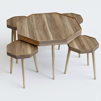 Design Beistelltisch Set in Holz-Optik mit Holzbeinen