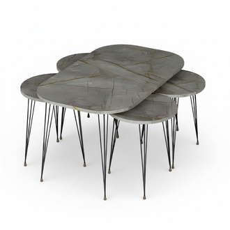 Moderner grauer Holz-Couchtisch mit Beistelltischen Set
