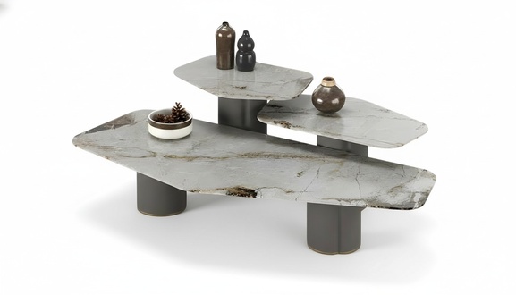 Moderner grauer Metall-Couchtisch-Set mit zeitlosem Design
