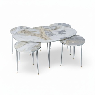 Beistelltisch Set 4 Teile Marmor-Optik mit Metallbeinen