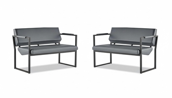 Moderner Ledersofas Schwarz Sofa-Set 2-Sitzer Leder Edelstahl Couch Holz