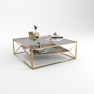 Moderner Marmor Wohnzimmer Couchtisch Luxus Edelstahl Tisch Glasplatte