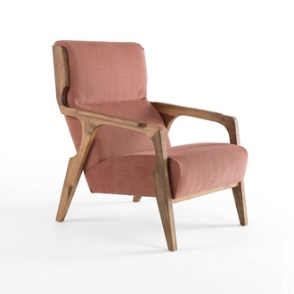 Moderner rosa Stoffsessel aus Holz mit elegantem Design