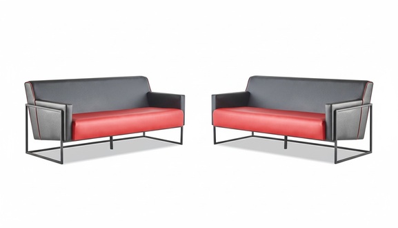 Moderner Schwarz Rot Ledersofas Set 3-Sitzer Sofas Sofa-Set Couch Leder
