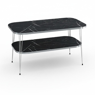 Moderner schwarzer Couchtisch aus Holz mit Edelstahl-Design