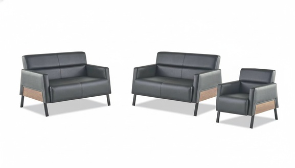 Moderner-Set 2-Sitzer Sessel Schwarz Ledersofas Couch Leder Weich Holz