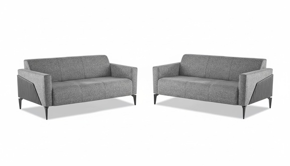 Moderner Sofa-Set 3-Sitzer Grau Edelstahl Modern Couch Textil Leder Holz