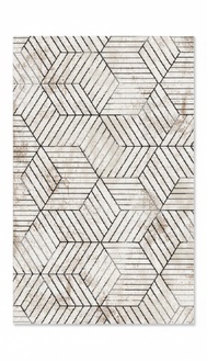 Moderner Teppich Kurzflor Braun Weiß Geometrisch Muster Wohnzimmer Flur