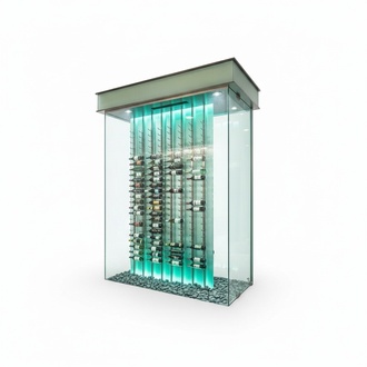 Moderner Weinschrank aus Edelstahl und Glas in Silber oder Schwarz