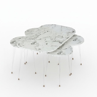 Beistelltisch Set 4 Teile in Marmor-Optik mit Metallbeinen