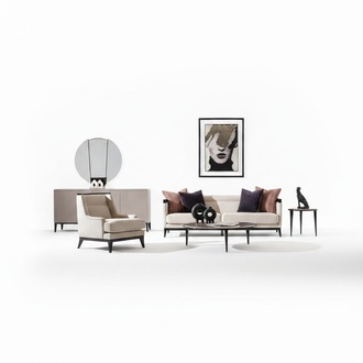 Moderner weißer Wohnzimmer 2-teiliges Set aus Textil und Holz