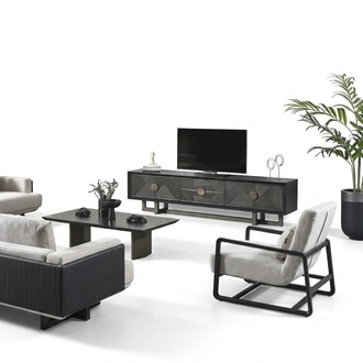 Moderner Wohnzimmermöbel-Set aus Textil in Braun mit Sessel