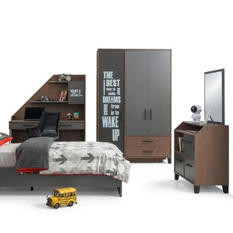 Modernes 3-teiliges Möbelset aus Holz in Grau für Schlafzimmer