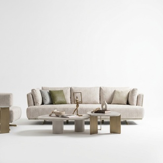 Modernes beiges 4-Sitzer-Sofa aus Holz und Textil