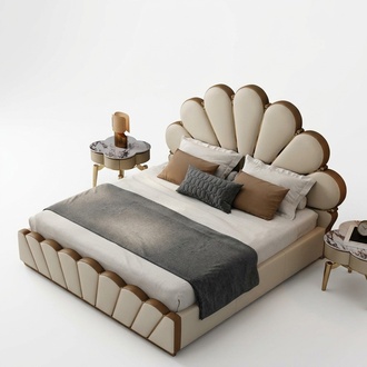 Modernes Beiges Schlafzimmer Bett Kunstleder Doppelbett Designer Betten