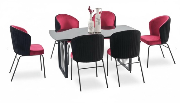 Modernes Esszimmer rechteckigem Tisch gepolsterten Stühlen schwarze