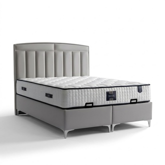 Modernes graues Bett mit Matratze aus Textil und Holz