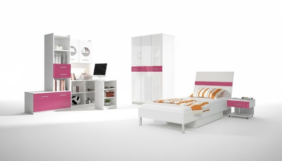 Modernes Kinderzimmer Rosa Mädchen Schrank Bett Tisch Holz 5tlg. Schlafzimmer