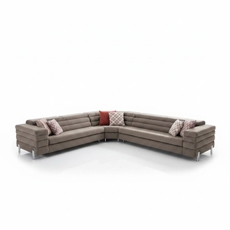 Modernes L-Form Beiges Ecksofa Wohnzimmer Polster Couchen Holzgestell