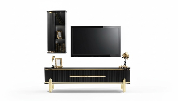 Modernes Lowboard Luxus RTV TV-Ständer Wohnzimmermöbel Schwarz Gold